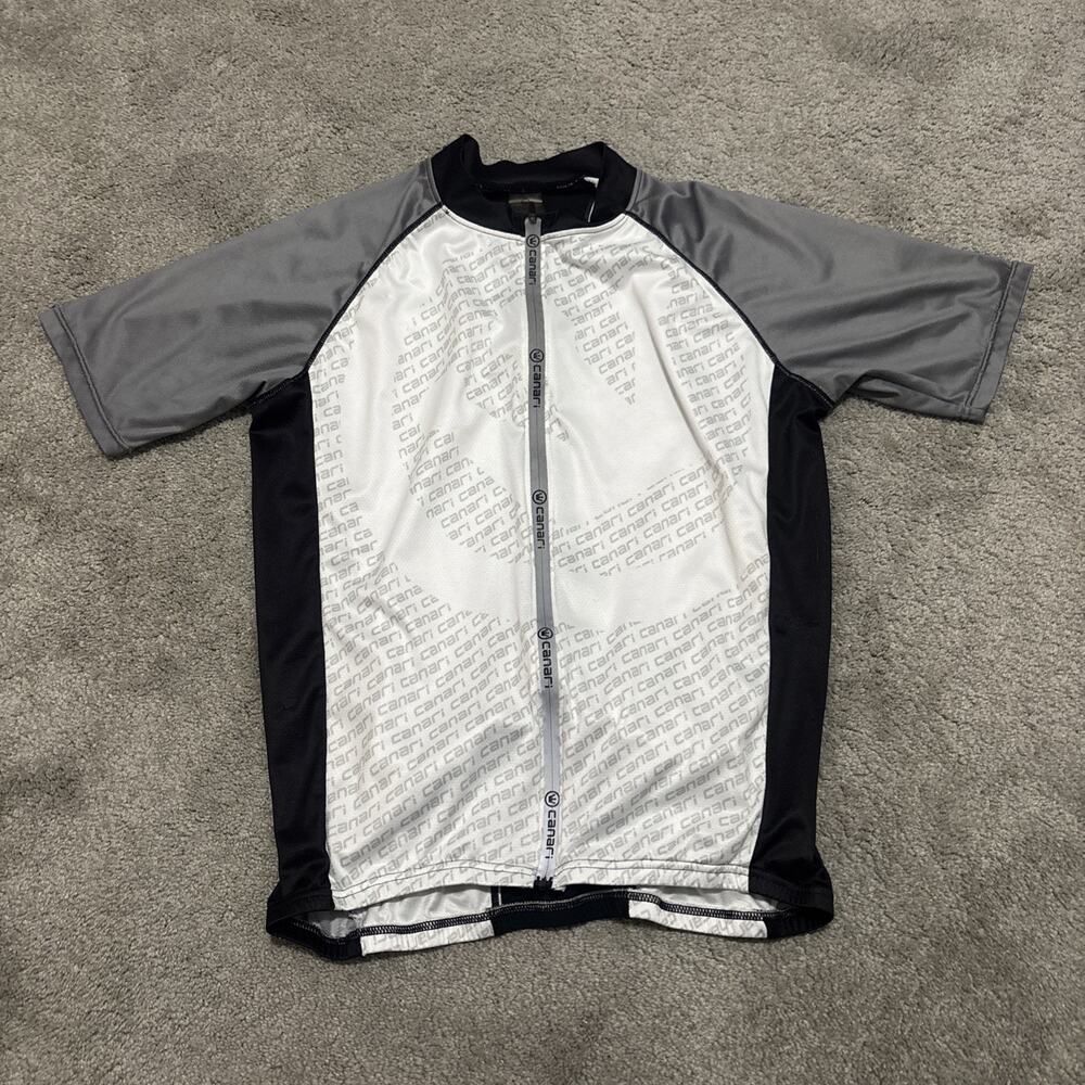 Canari Cycling Jersey Mens Large L White Black Full Zip Short Sleeve Bike Shirt